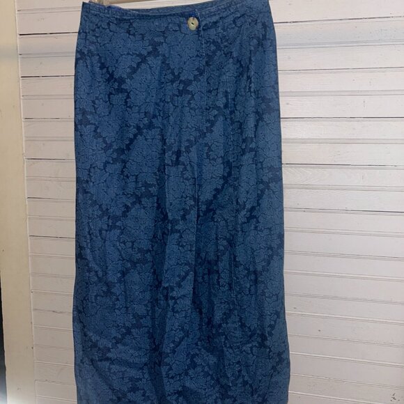 Small Vintage Bryn Connelly denim print wrap midi skirt - Picture 4 of 6